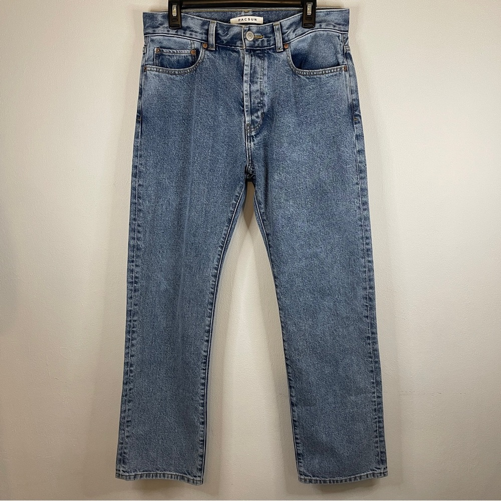 PacSun Men's Denim Blue Button Fly Straight Leg Jeans Size 32x32